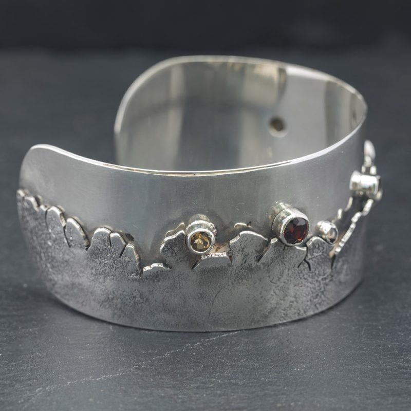 Sterling silver and gem set cuff